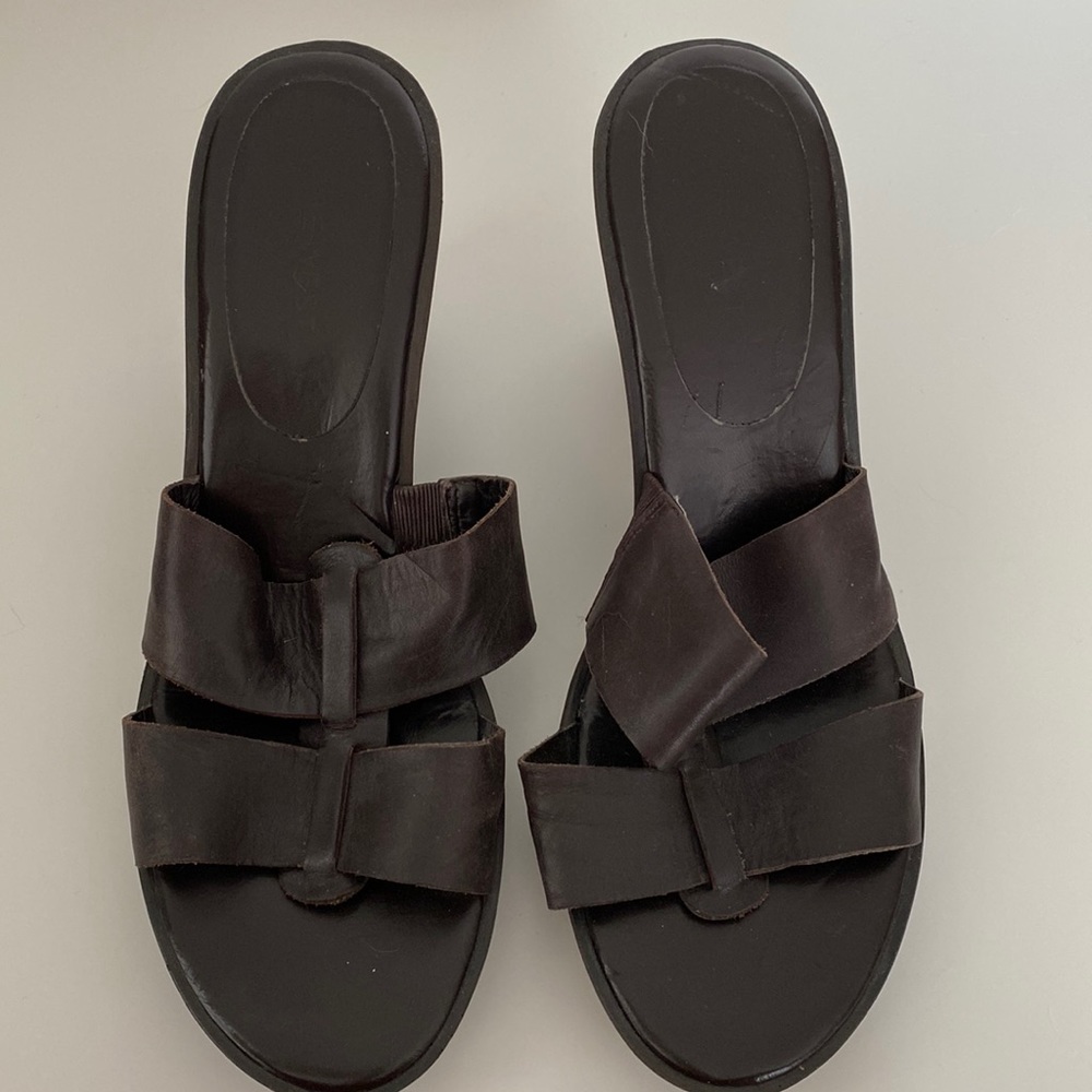 Brown Leather Wedge Sandals